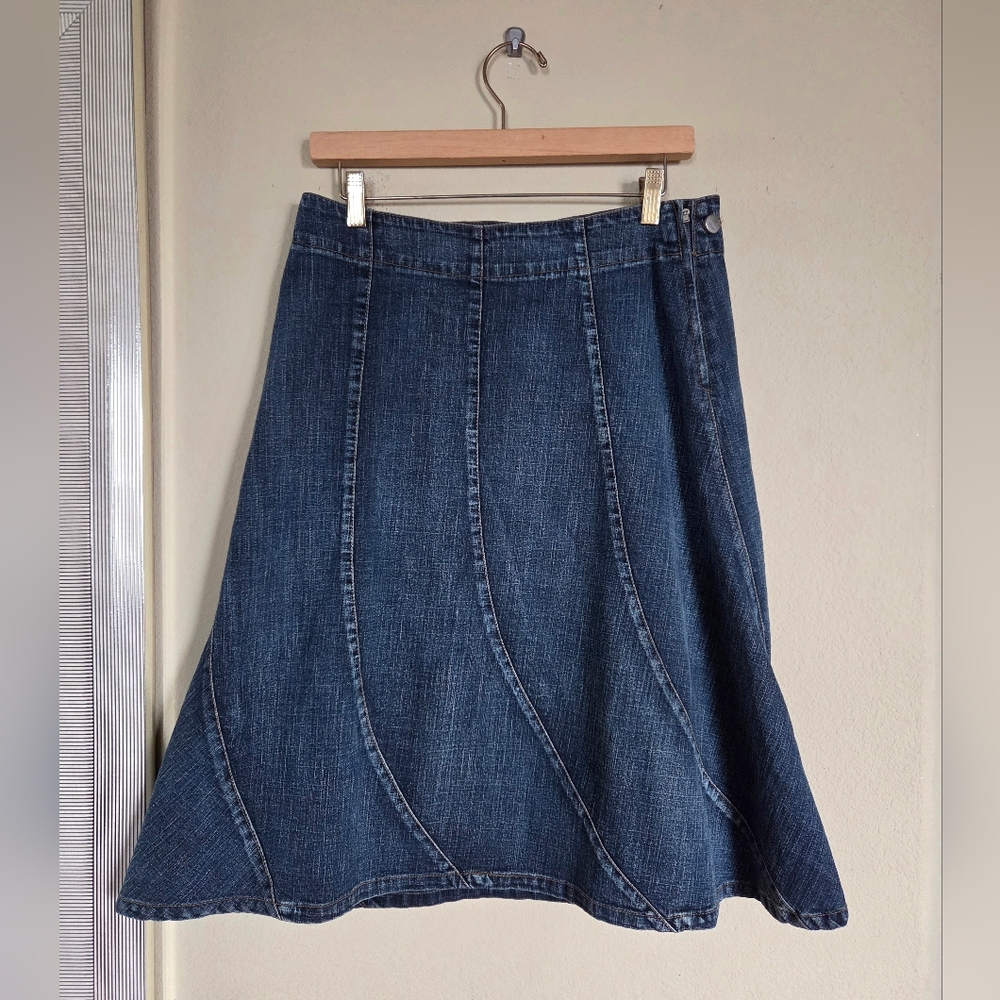 Vintage Cowden Denim Flared Paneled Gored Tulip Skirt Midi Western Cowgirl